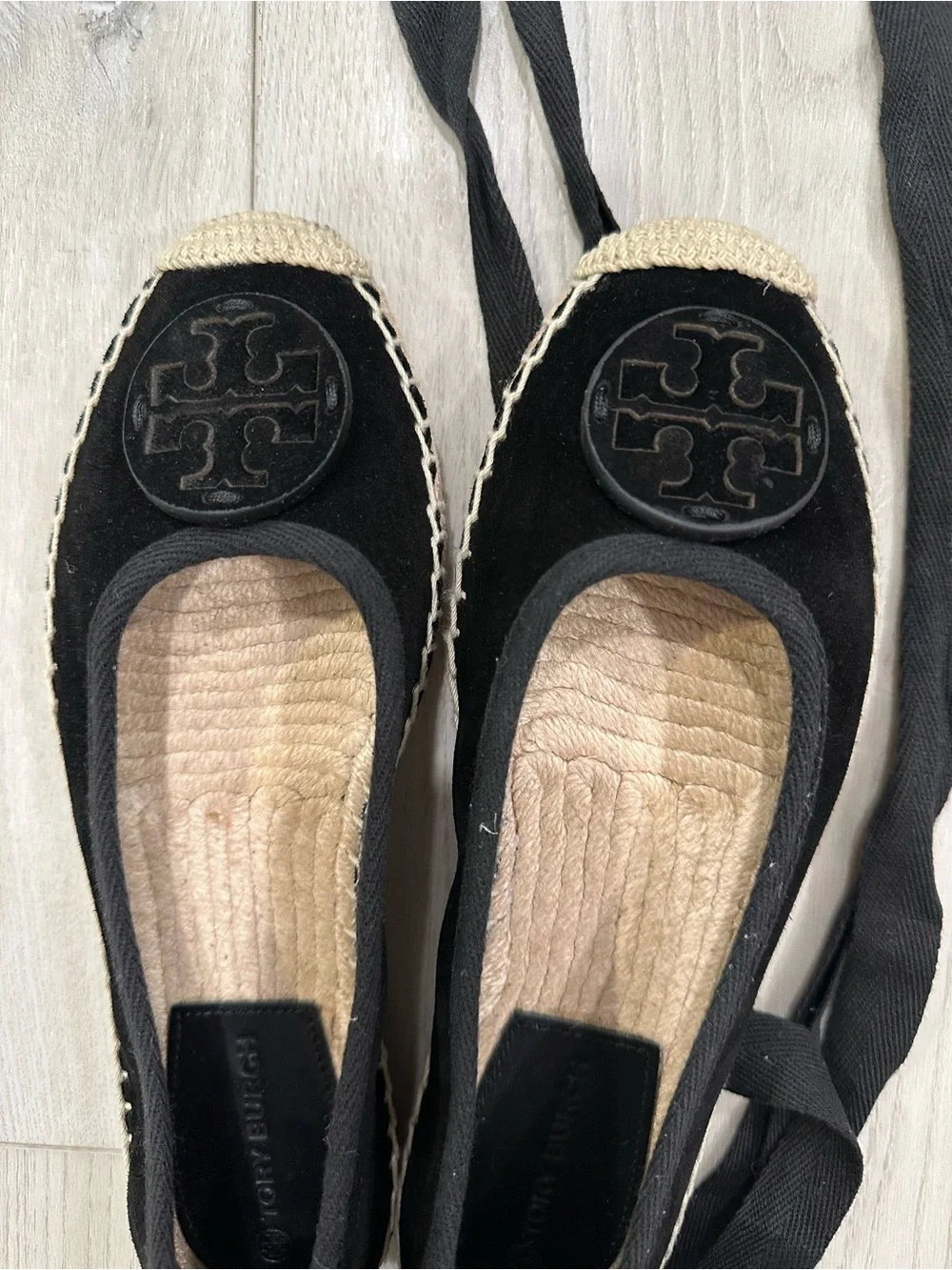 Tory Burch Black Espadrille Ballet Flats with Trim